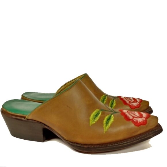 Caborca Shoes - Caborca Western Flower Embroiderd Mule Boot Slides Sz 5.5